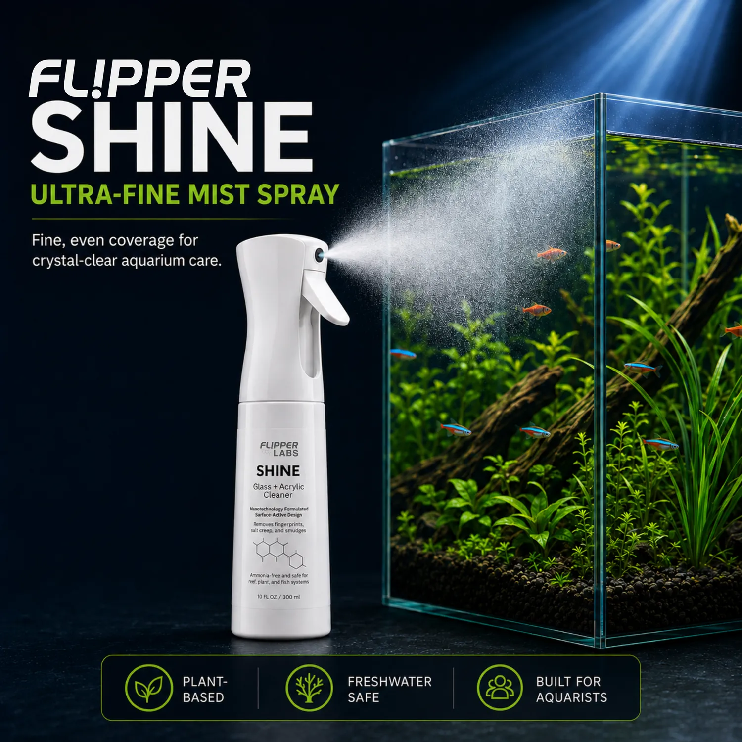 Flipper SHINE akvarierengöring spray utsida 295 ml saltkryp
