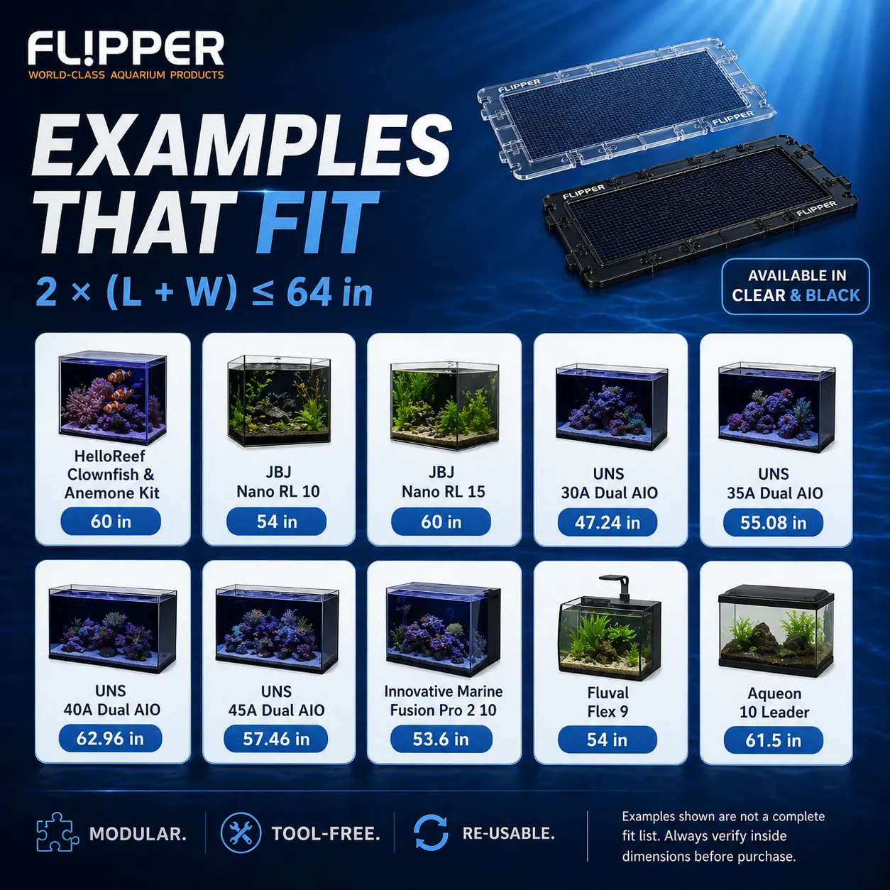 DeepSee Flipper Invisi-Lid akvarielock clear small 64 tum