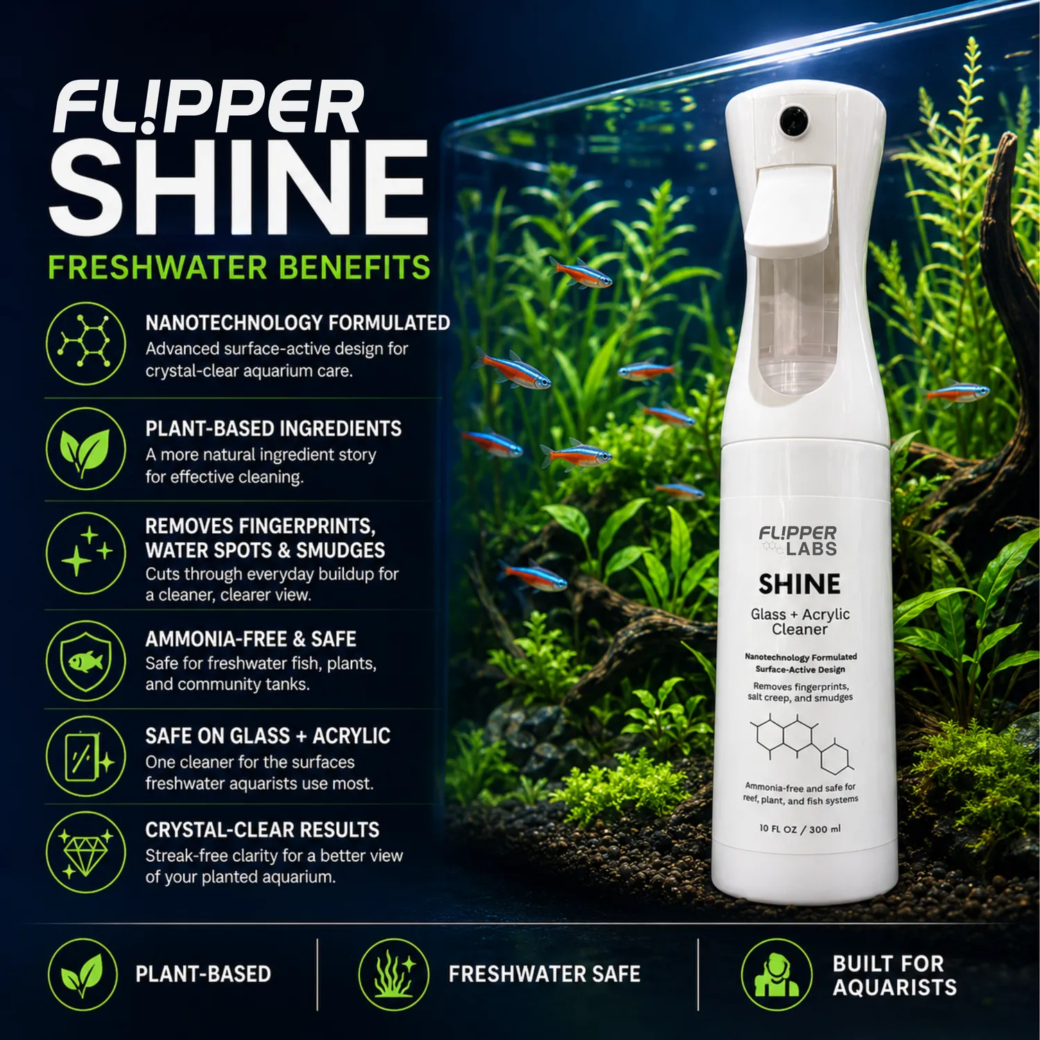 Flipper SHINE akvarierengöring spray utsida 295 ml saltkryp