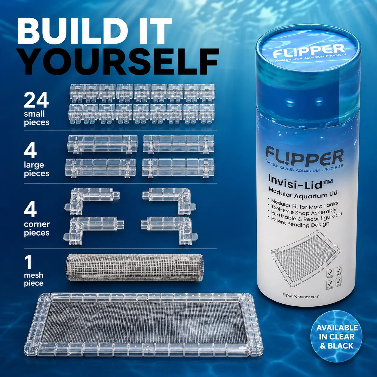 DeepSee Flipper Invisi-Lid akvarielock clear small 64 tum